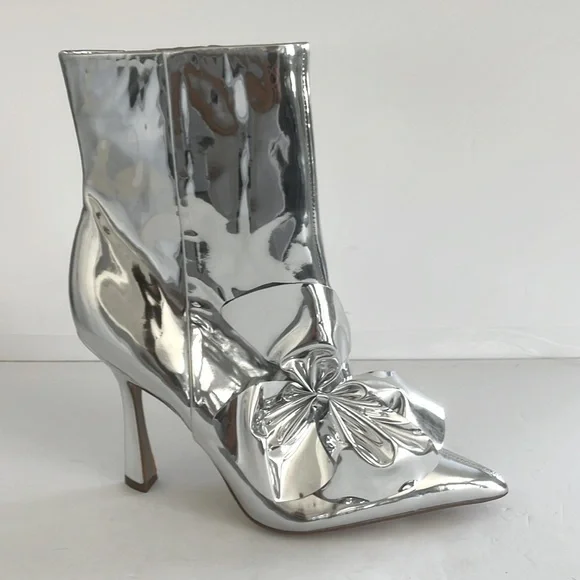 SAM EDELMAN $200 Esmae Stiletto Ankle Metallic Bootie Floral Detail Size 7.5 NEW - Picture 6 of 12